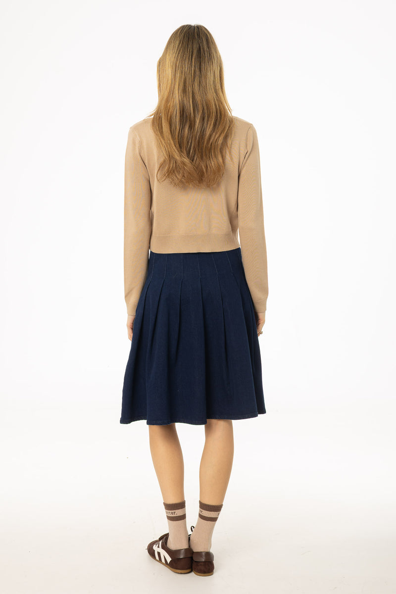 Dark Blue Pleated Denim Skirt