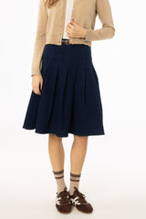 Dark Blue Pleated Denim Skirt