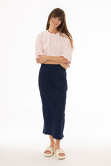 Dark Blue Pocket Stretch Denim Maxi Skirt