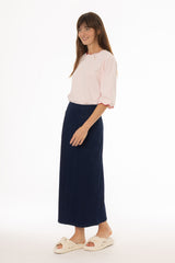 Dark Blue Pocket Stretch Denim Maxi Skirt