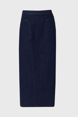 Dark Blue Pocket Stretch Denim Maxi Skirt