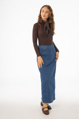 Dark Blue Straight Denim Maxi Skirt