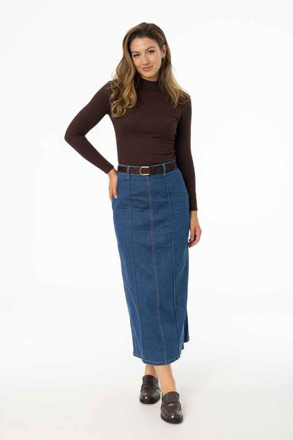 Dark Blue Straight Denim Maxi Skirt