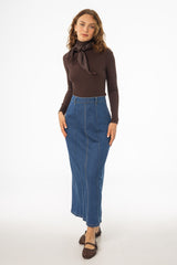 Dark Blue Straight Denim Maxi Skirt