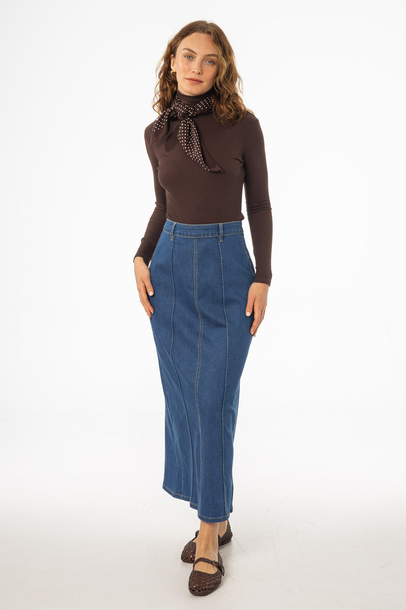 Dark Blue Straight Denim Maxi Skirt