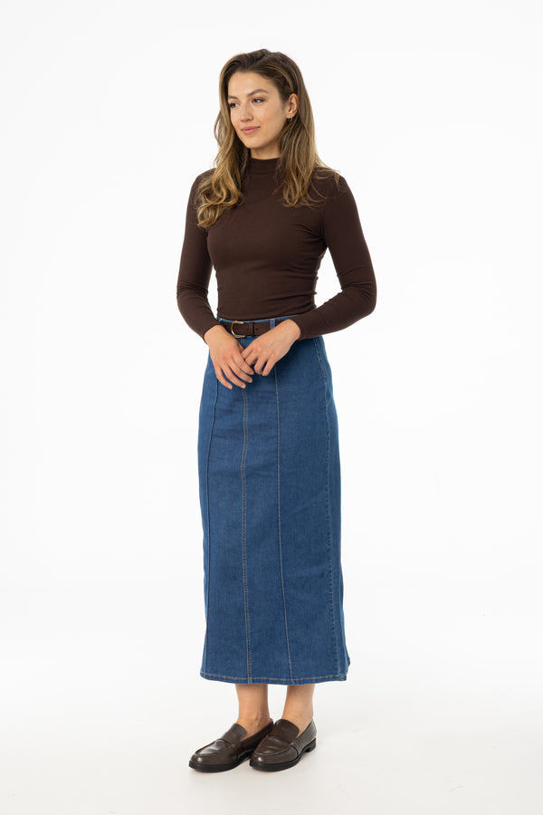Dark Blue Straight Denim Maxi Skirt