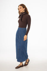 Dark Blue Straight Denim Maxi Skirt