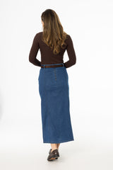 Dark Blue Straight Denim Maxi Skirt