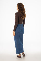 Dark Blue Straight Denim Maxi Skirt