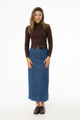 Dark Blue Straight Denim Maxi Skirt