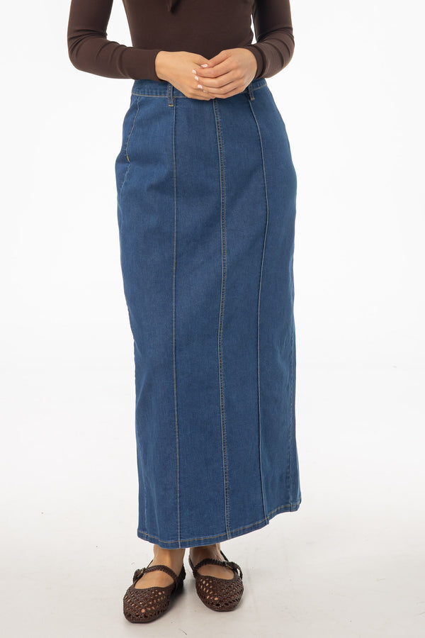 Dark Blue Straight Denim Maxi Skirt