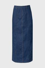 Dark Blue Straight Denim Maxi Skirt