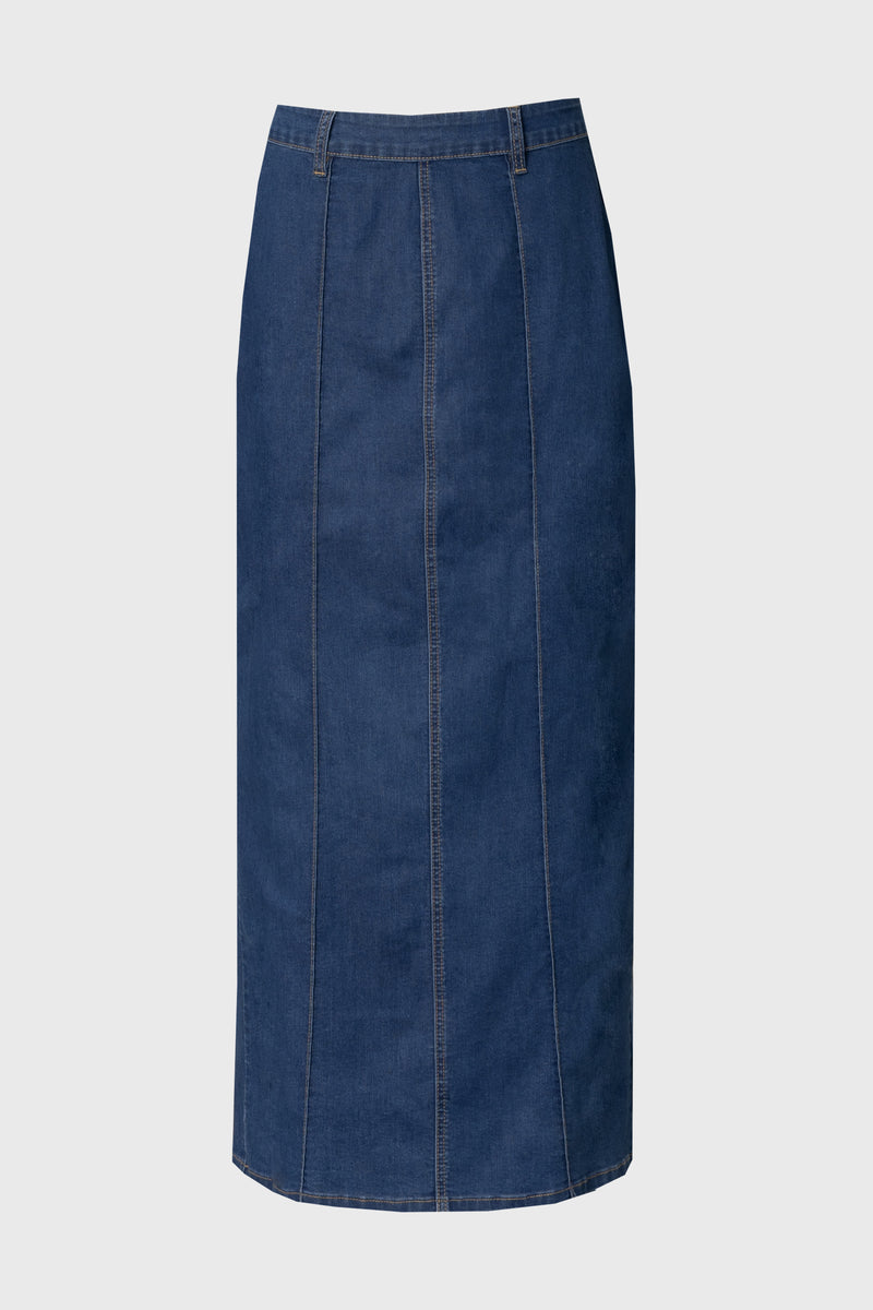 Dark Blue Straight Denim Maxi Skirt