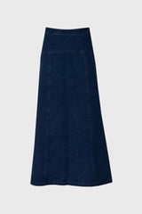 Dark Blue Yoke Seam Denim Skirt