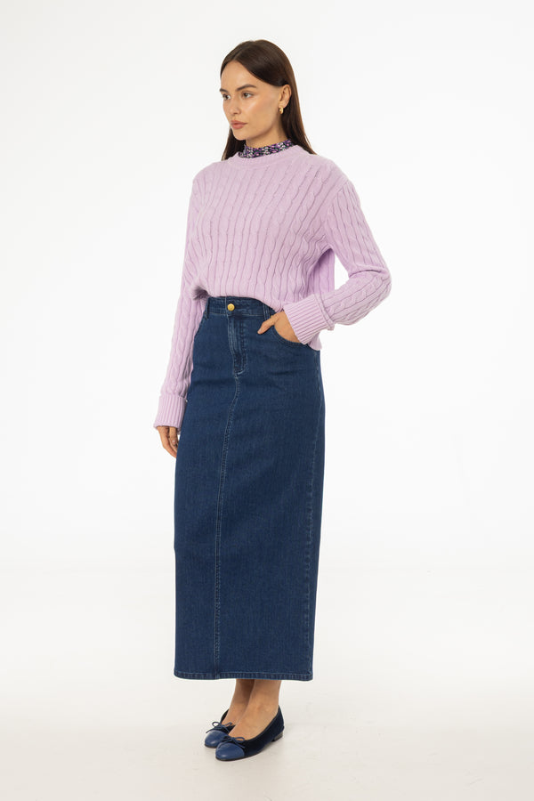 Dark Blue Zipper Denim Maxi Skirt