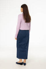 Dark Blue Zipper Denim Maxi Skirt