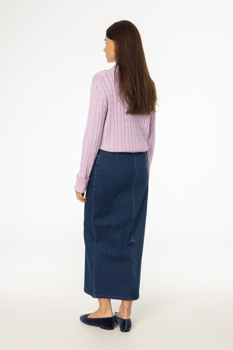 Dark Blue Zipper Denim Maxi Skirt