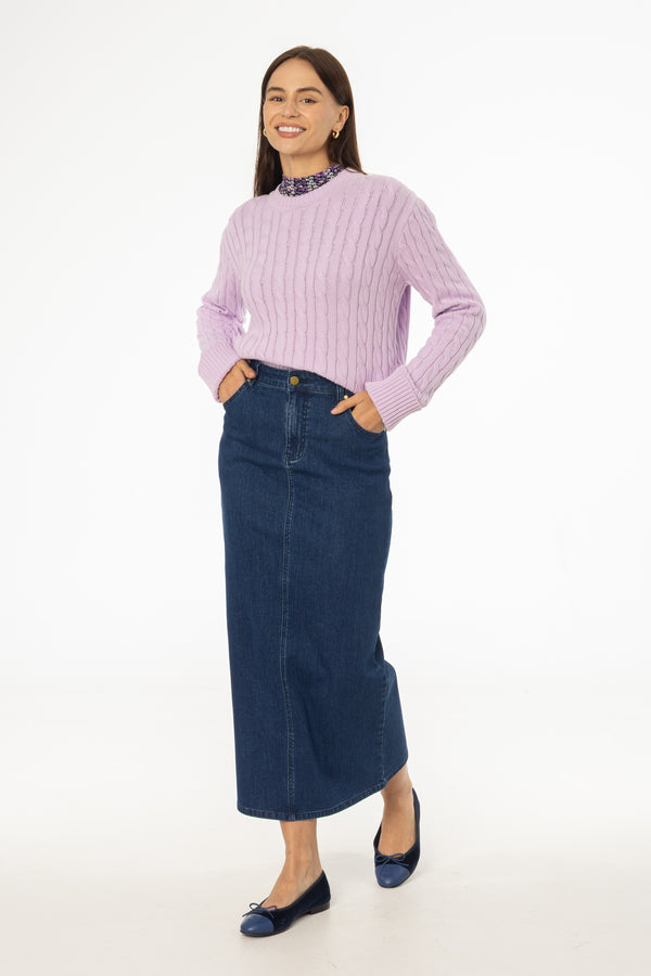 Dark Blue Zipper Denim Maxi Skirt