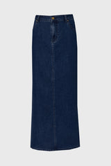 Dark Blue Zipper Denim Maxi Skirt