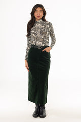 Dark Green Corduroy Maxi Skirt