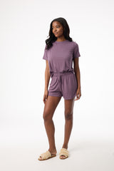 Dark Purple Short Sleeve Top and Shorts