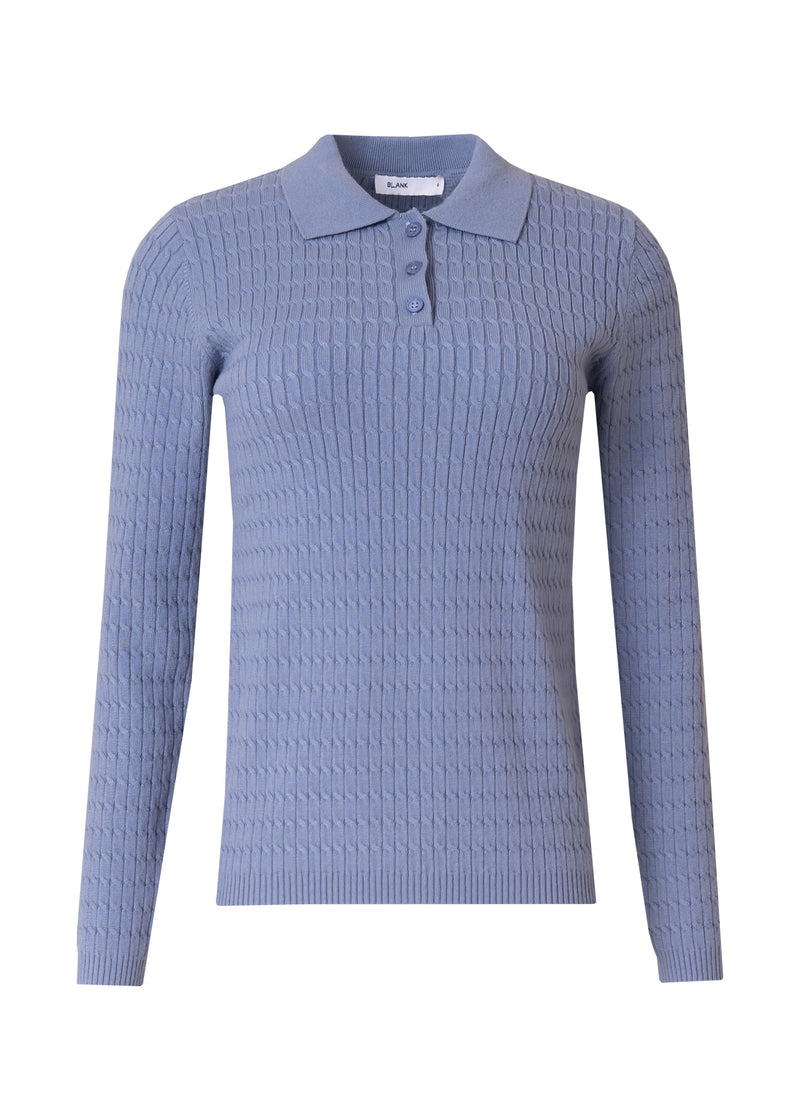 Denim Blue Cable Knit Polo Tee