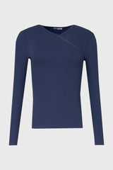 Denim Blue Ribbed Faux Wrap T-Shirt