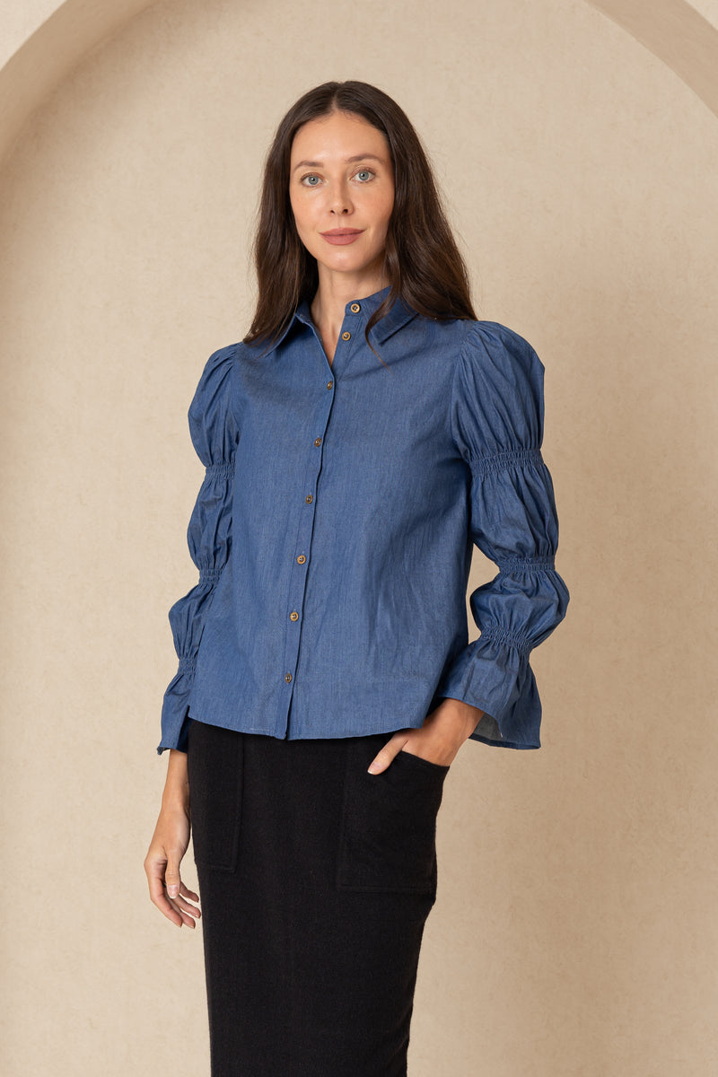 Denim Marie Sleeve Blouse