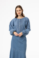 Blue Pintuck Denim Blouse