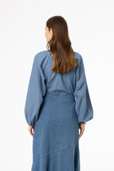 Blue Pintuck Denim Blouse