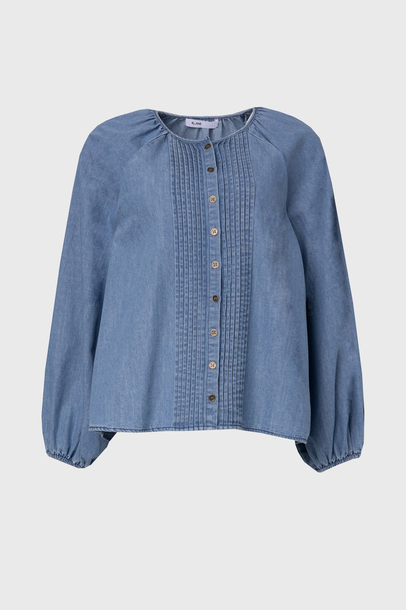 Blue Pintuck Denim Blouse