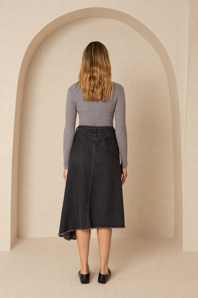 Black Denim Wrap Skirt