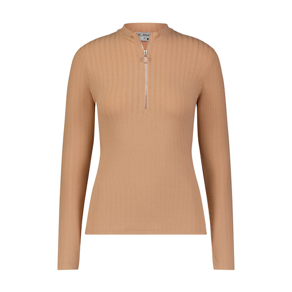 Neutral Double Ribbed Half Zip Tee