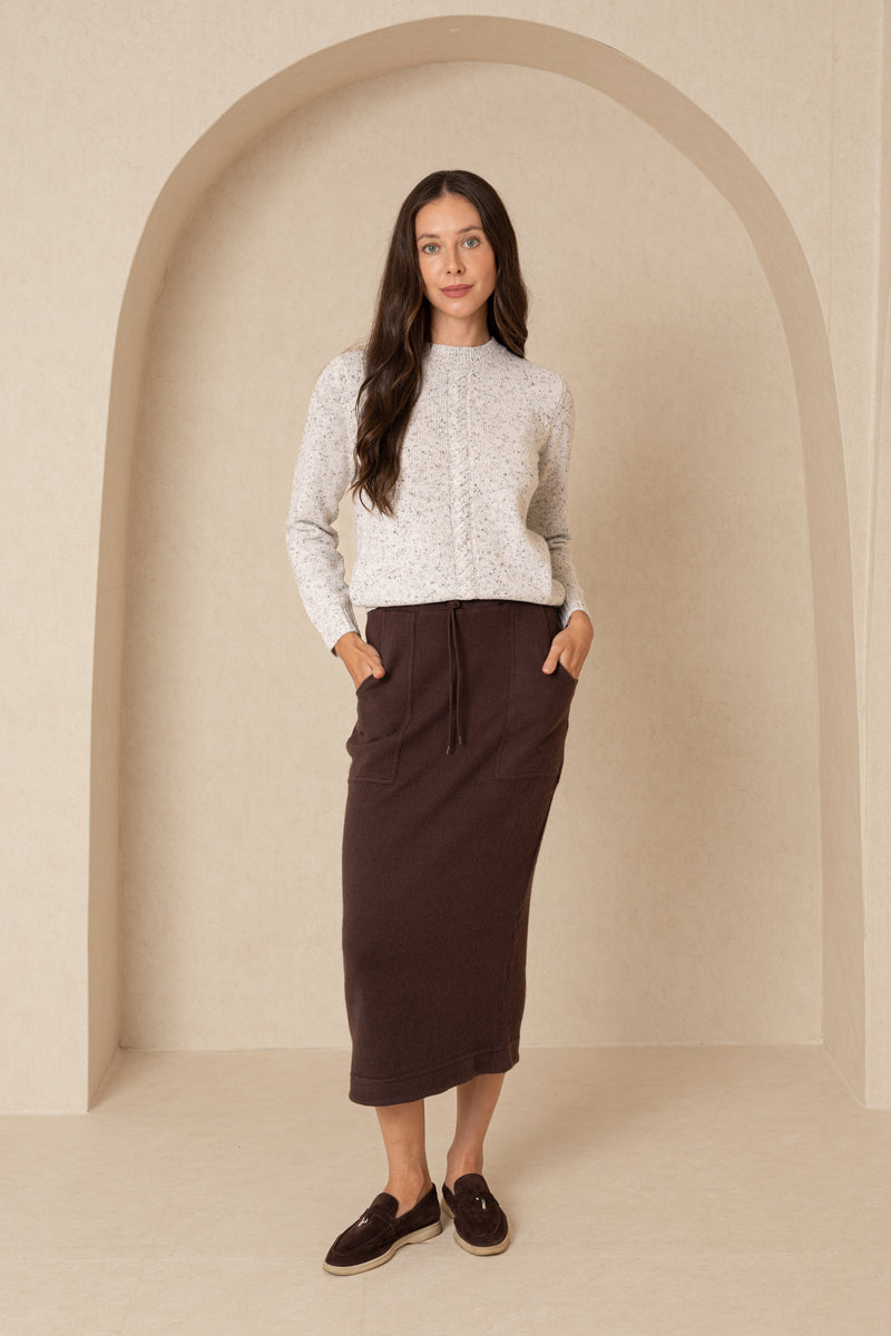 Brown Knit Drawstring Pocket Skirt