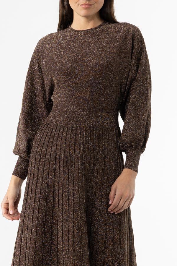 Bronze Shimmer Accordion Maxi Dress