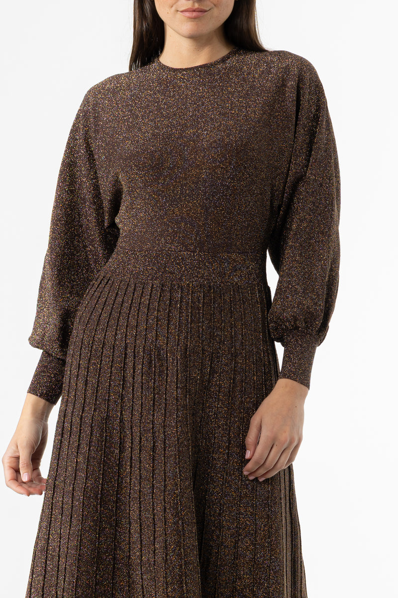 Bronze Shimmer Accordion Maxi Dress