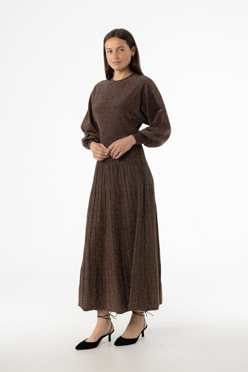 Bronze Shimmer Accordion Maxi Dress