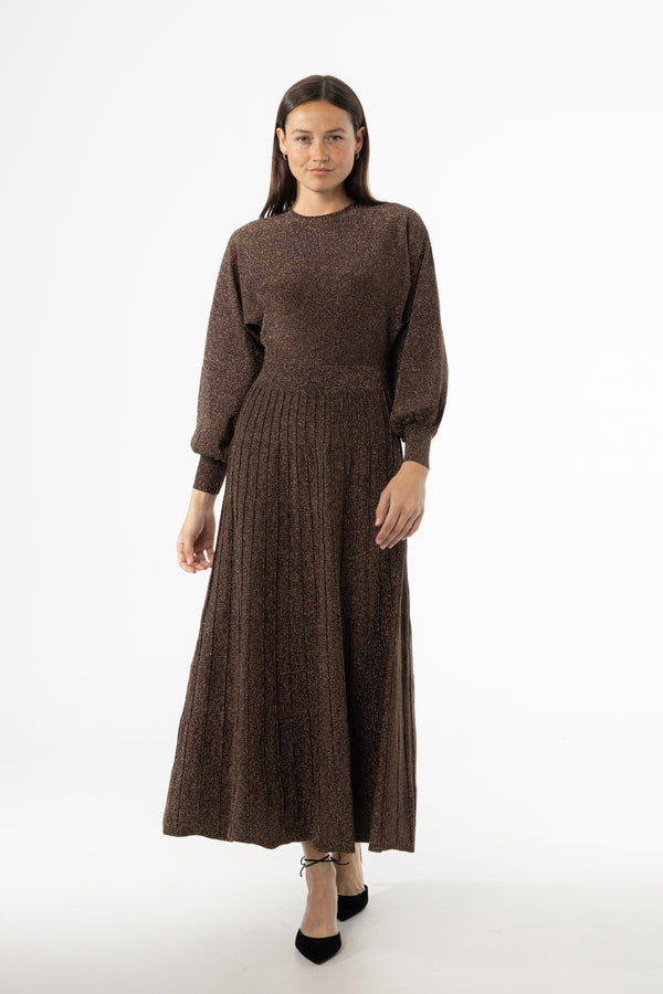 Bronze Shimmer Accordion Maxi Dress