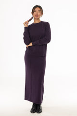 Eggplant Stitched Knit Maxi Skirt