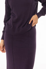 Eggplant Stitched Knit Maxi Skirt