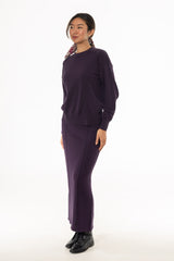 Eggplant Stitched Knit Maxi Skirt