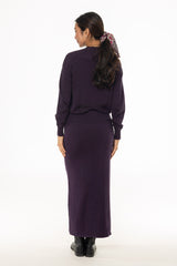 Eggplant Stitched Knit Maxi Skirt