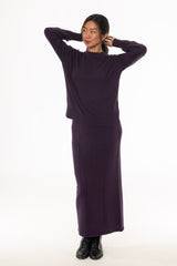 Eggplant Stitched Knit Maxi Skirt