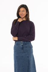 Eggplant Stitched Knit Sweater