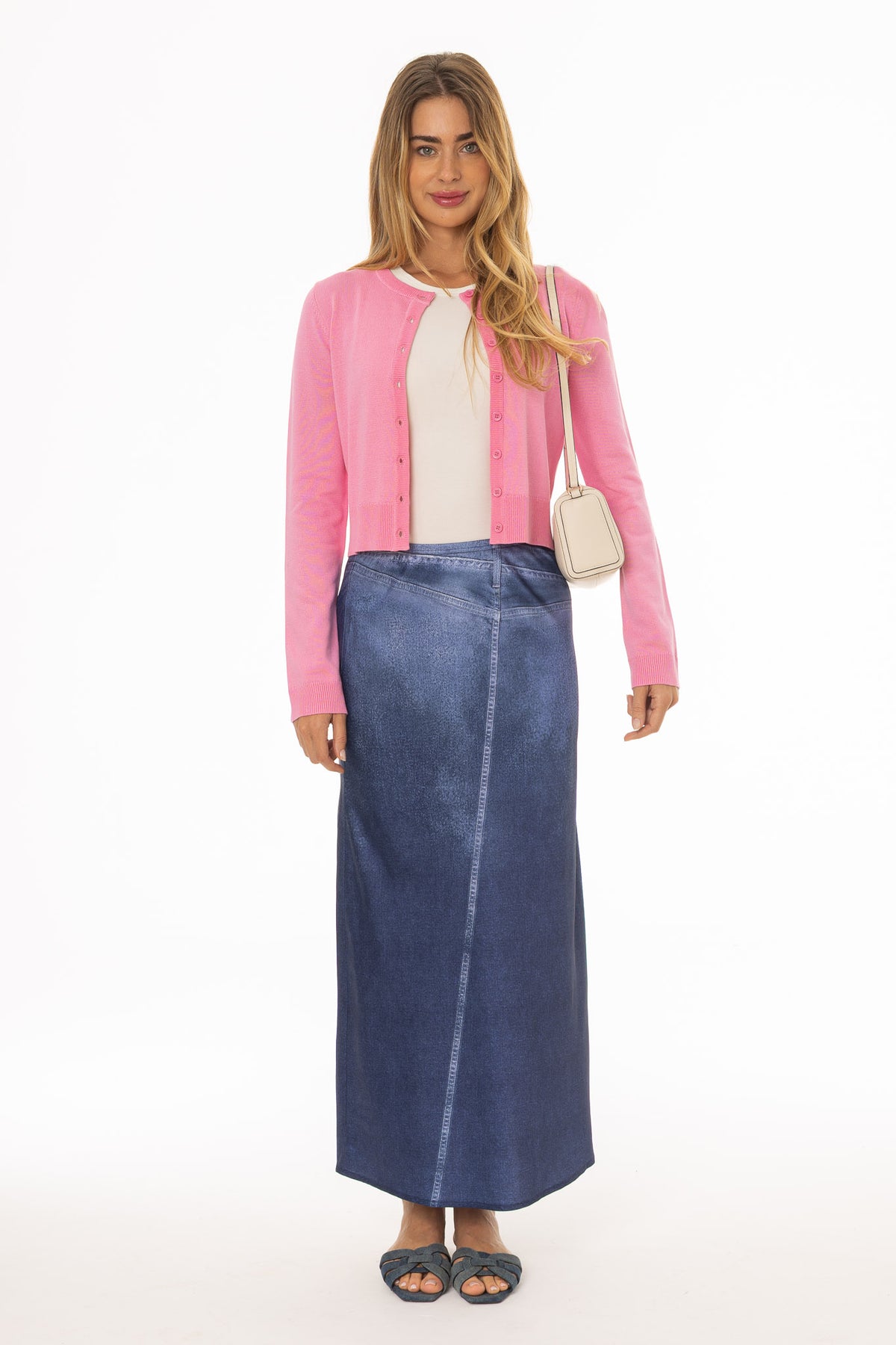 Printed Faux Denim Slip Skirt – BLANK