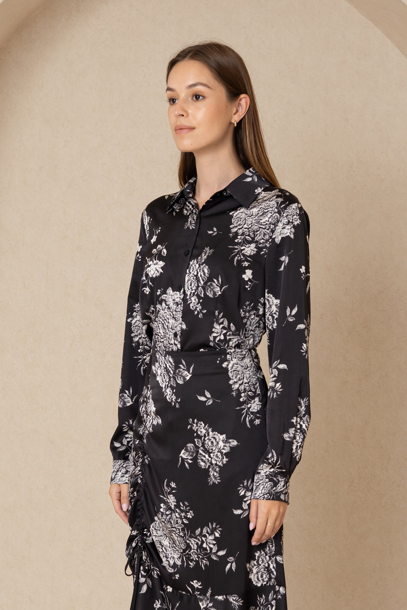 Black Floral Silk Blouse