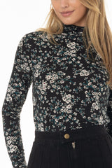 Floral Branch Printed Turtleneck Top