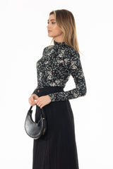 Floral Branch Printed Turtleneck Top