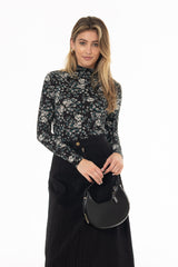Floral Branch Printed Turtleneck Top