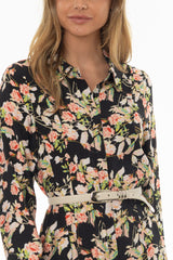 Floral Covered Placket Maxi Shirt Dress